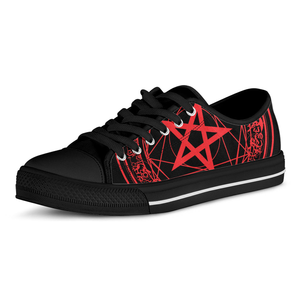 Magic Pentagram Symbol Print Black Low Top Shoes