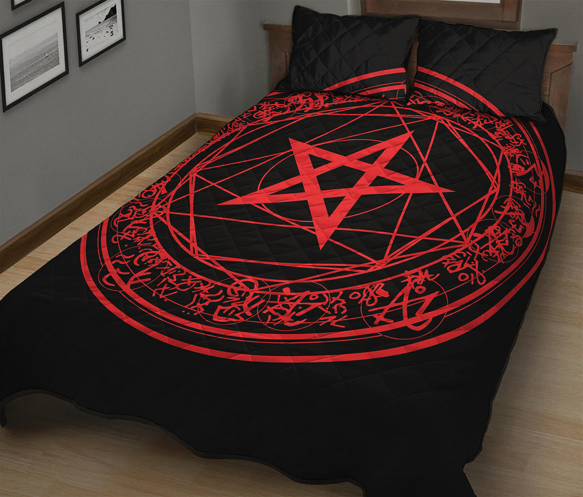 Magic Pentagram Symbol Print Quilt Bed Set