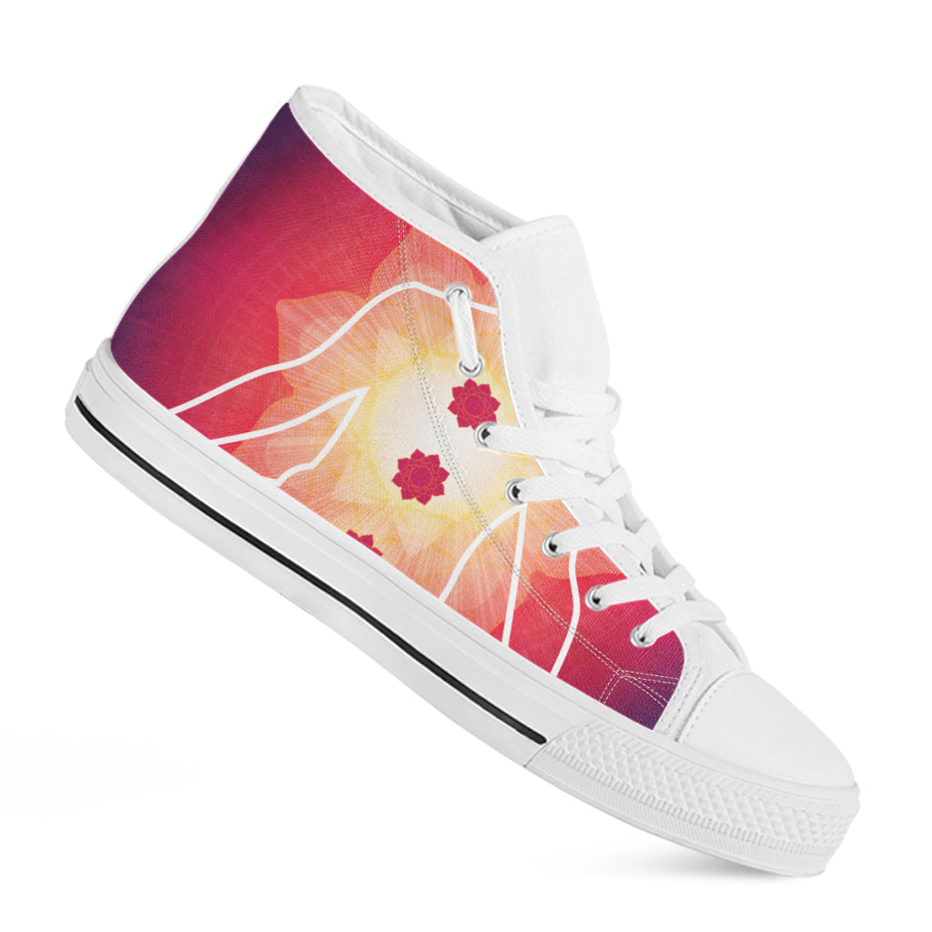 Mandala Chakras Aura Print White High Top Shoes