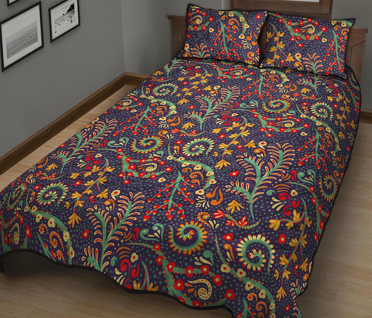 Mandala Floral Bohemian Pattern Print Quilt Bed Set