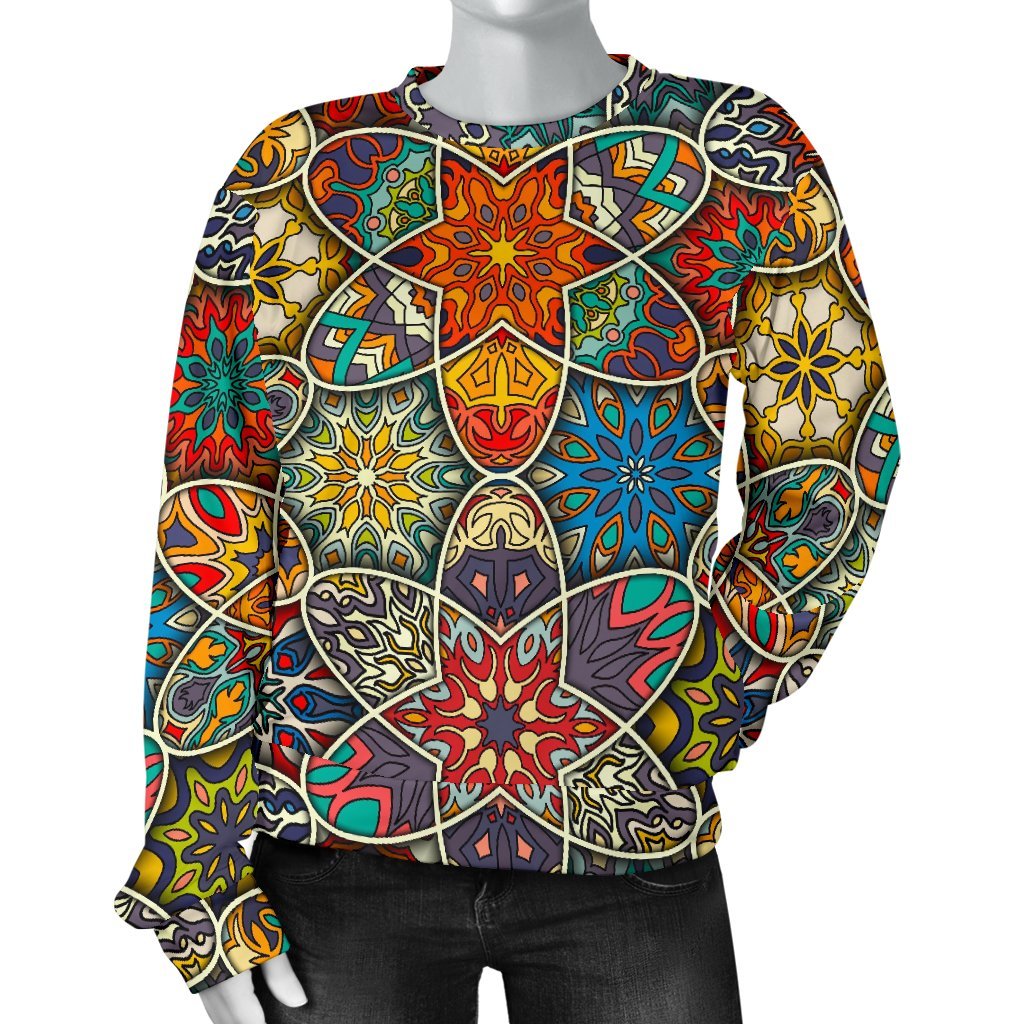 Mandala Star Bohemian Pattern Print Women's Crewneck Sweatshirt GearFrost