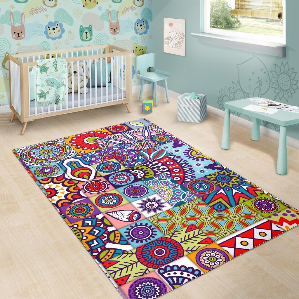 Mandala Tile Bohemian Pattern Print Area Rug GearFrost