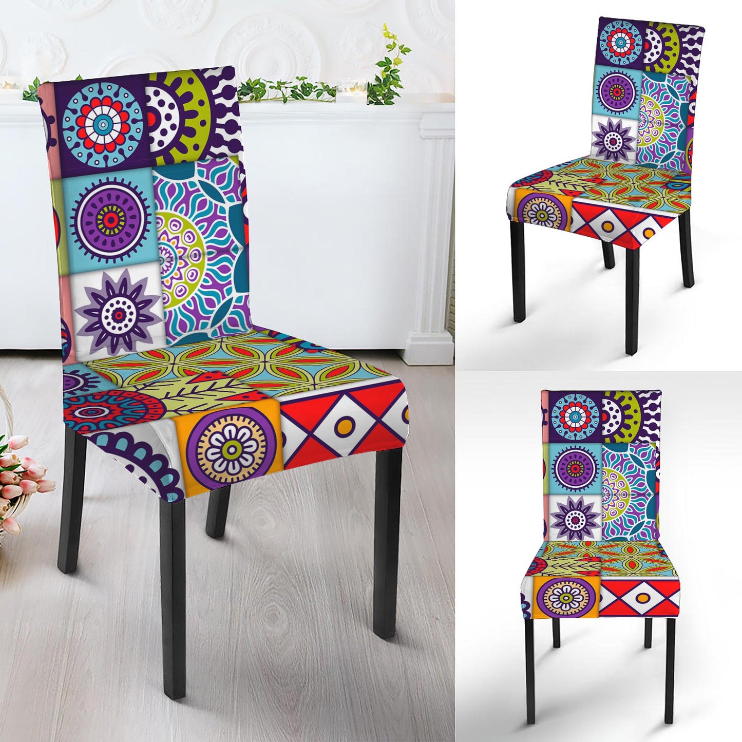 Mandala Tile Bohemian Pattern Print Dining Chair Slipcover