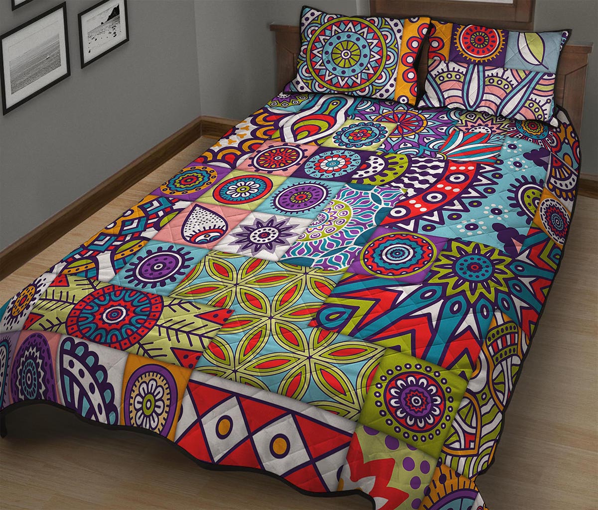 Mandala Tile Bohemian Pattern Print Quilt Bed Set