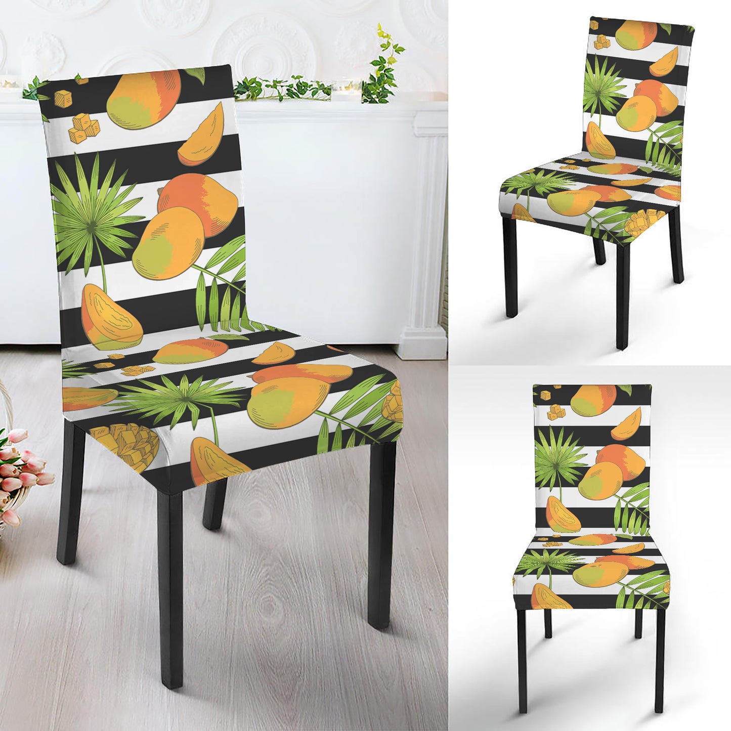 Mango Fruit Striped Pattern Print Dining Chair Slipcover