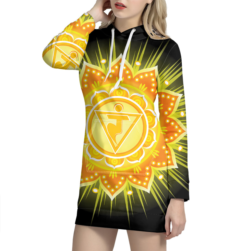 Manipura Chakra Mandala Print Pullover Hoodie Dress