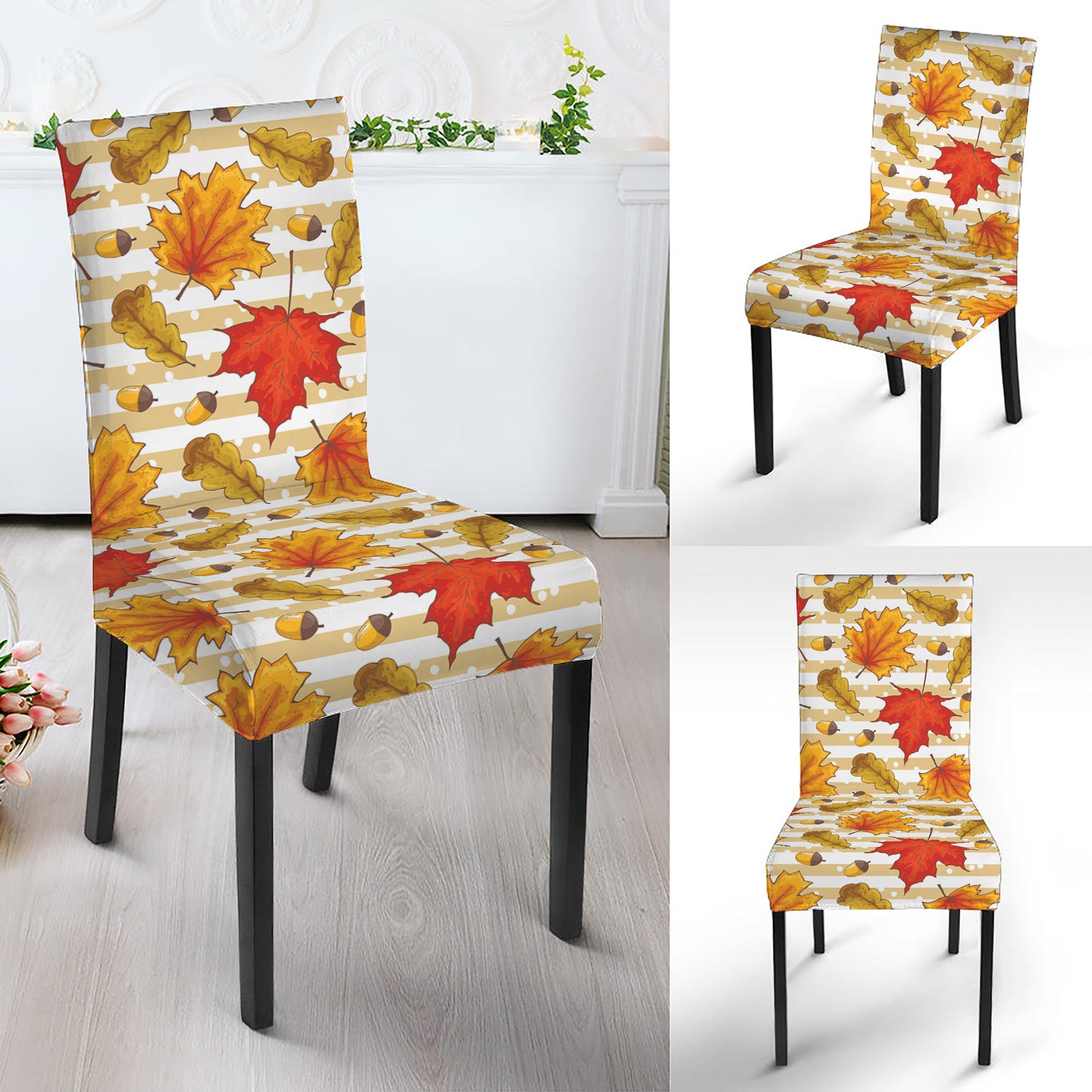 Maple And Oak Pattern Print Dining Chair Slipcover