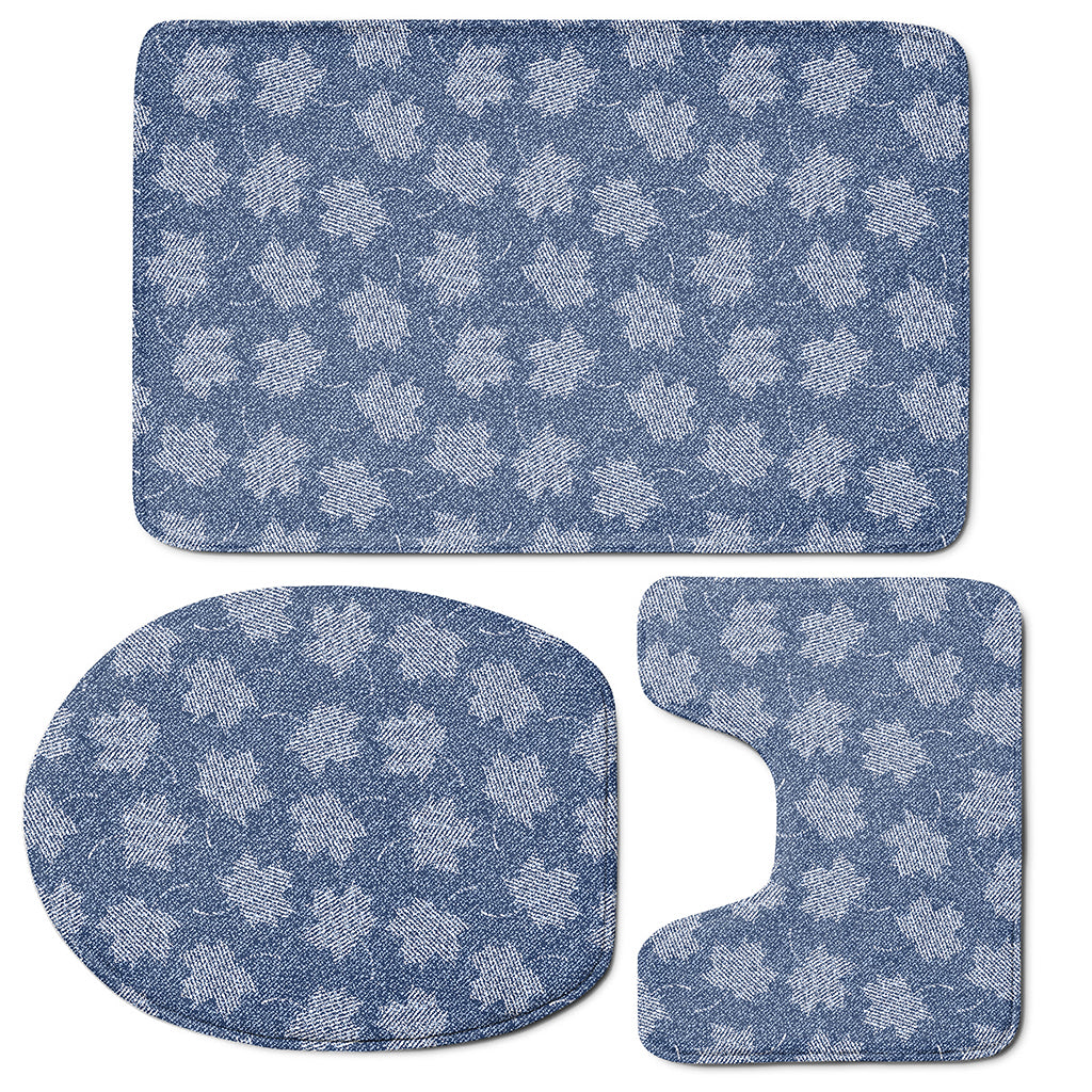 Maple Leaf Denim Jeans Pattern Print 3 Piece Bath Mat Set