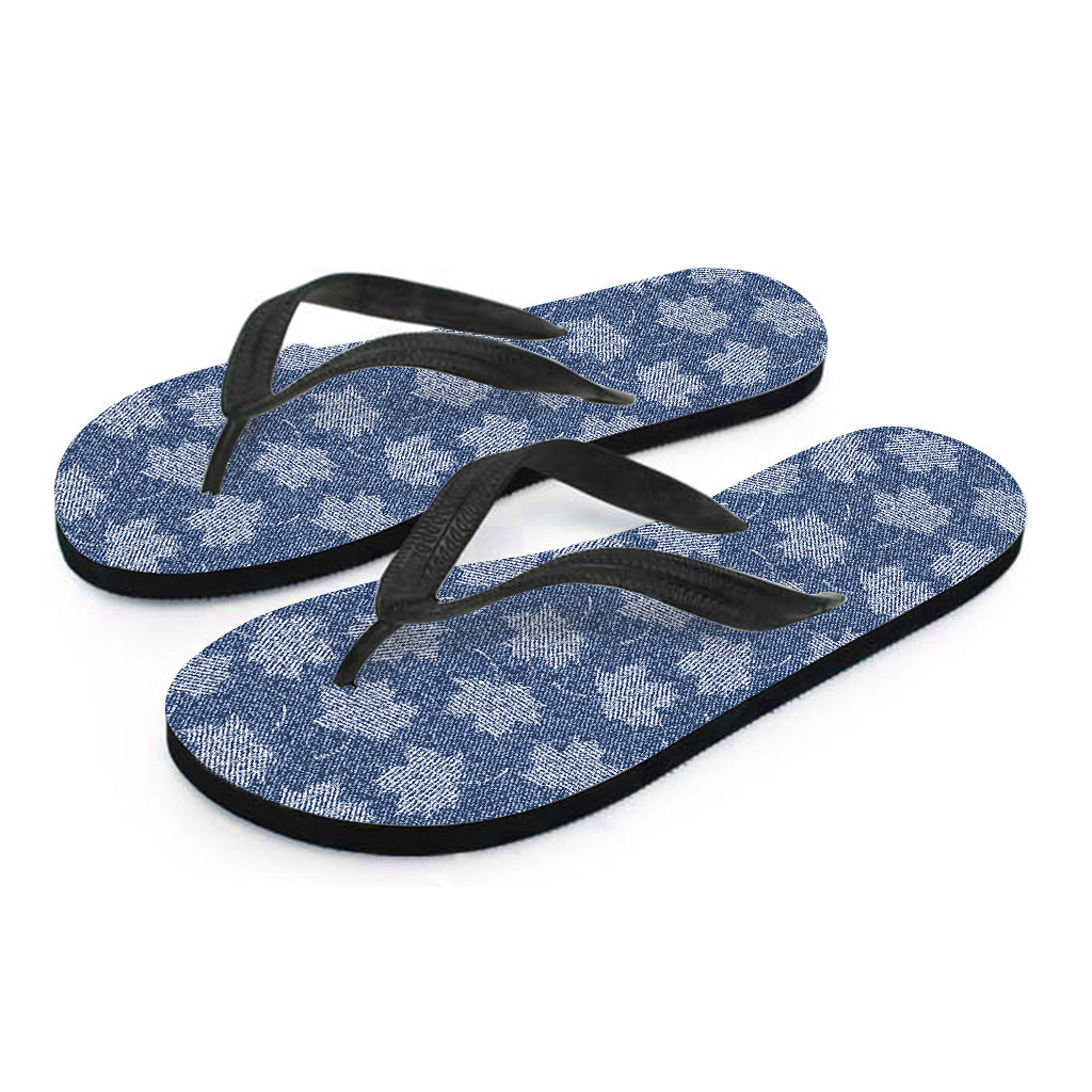 Maple Leaf Denim Jeans Pattern Print Flip Flops