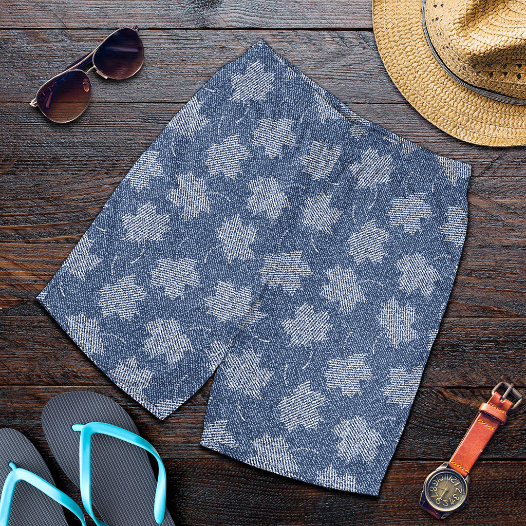 Maple Leaf Denim Jeans Pattern Print Men's Shorts