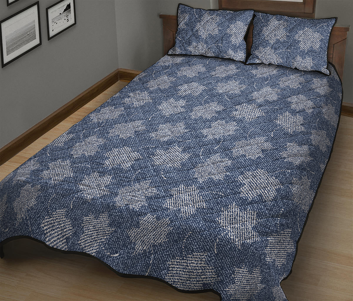Maple Leaf Denim Jeans Pattern Print Quilt Bed Set