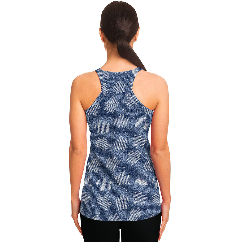 Maple Leaf Denim Jeans Pattern Print Women's Racerback Tank Top