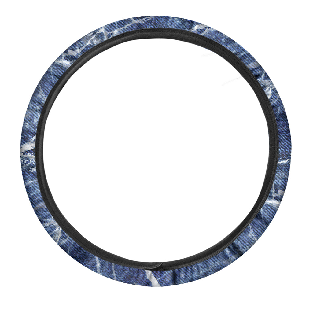 Marble Denim Jeans Pattern Print Car Steering Wheel Cover