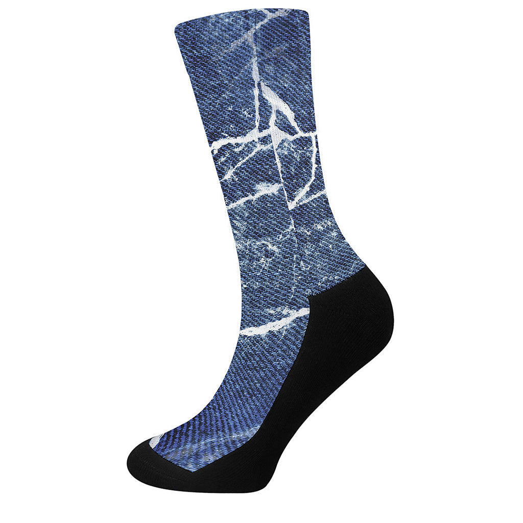 Marble Denim Jeans Pattern Print Crew Socks
