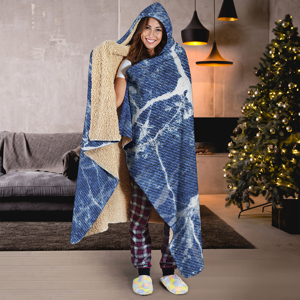 Marble Denim Jeans Pattern Print Hooded Blanket