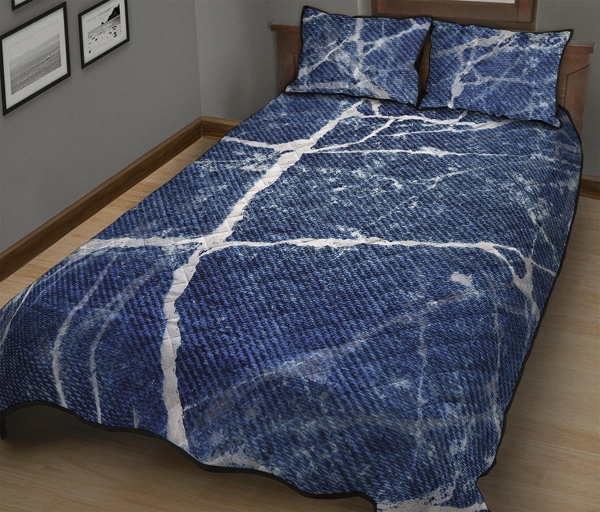 Marble Denim Jeans Pattern Print Quilt Bed Set