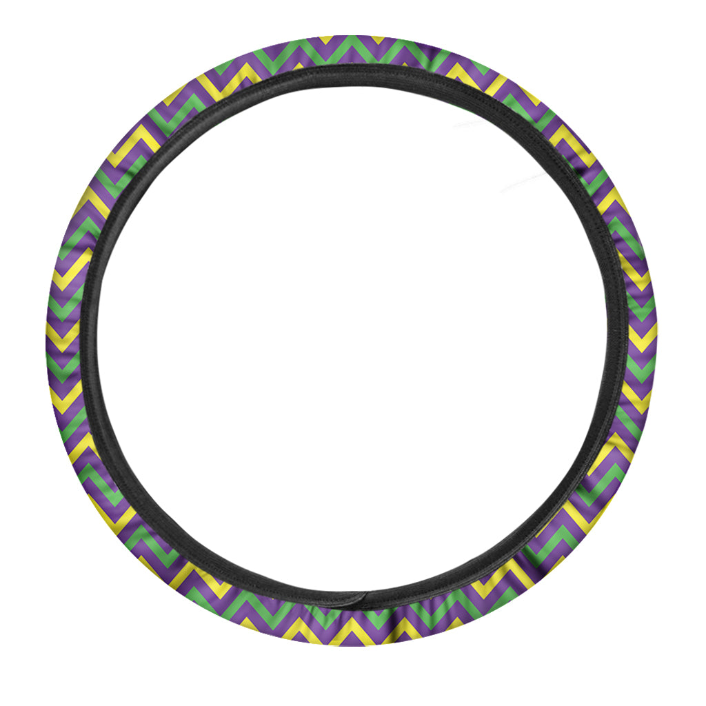 Mardi Gras Chevron Pattern Print Car Steering Wheel Cover