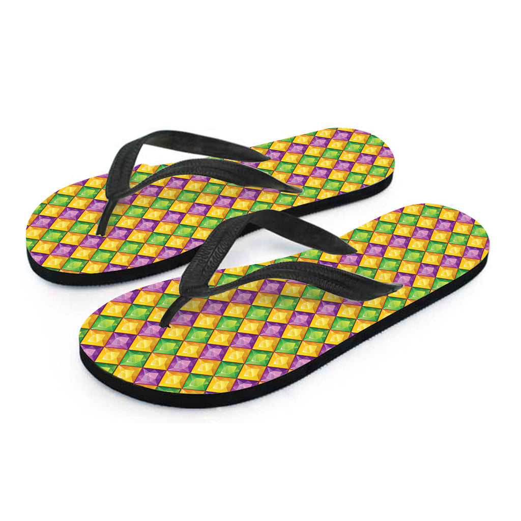 Mardi Gras Diamond Pattern Print Flip Flops