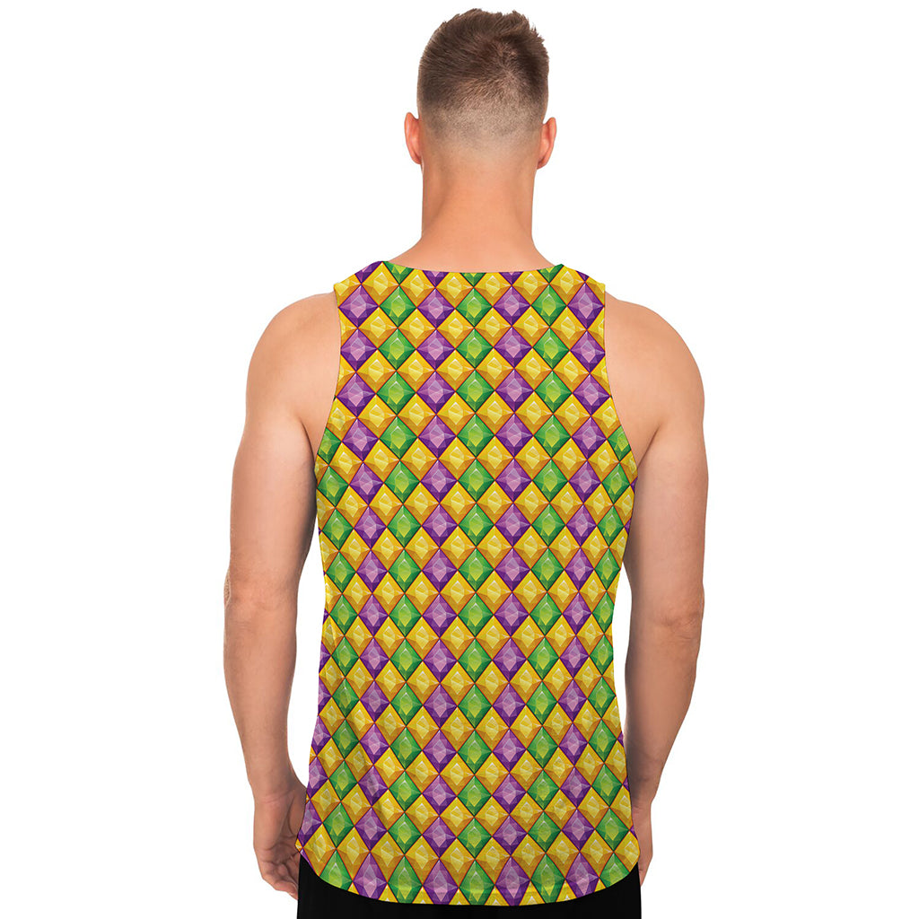 Mardi Gras Diamond Pattern Print Men's Tank Top