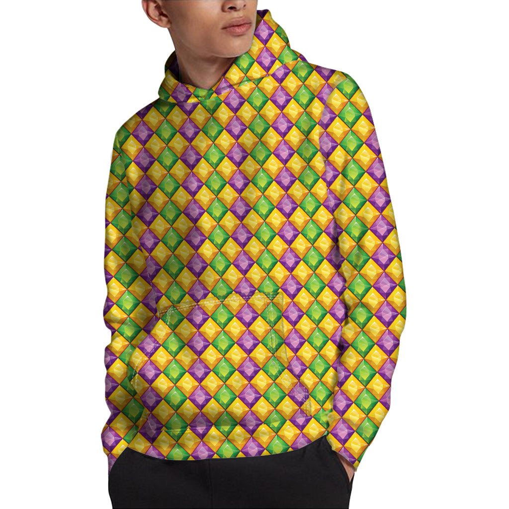 Mardi Gras Diamond Pattern Print Pullover Hoodie