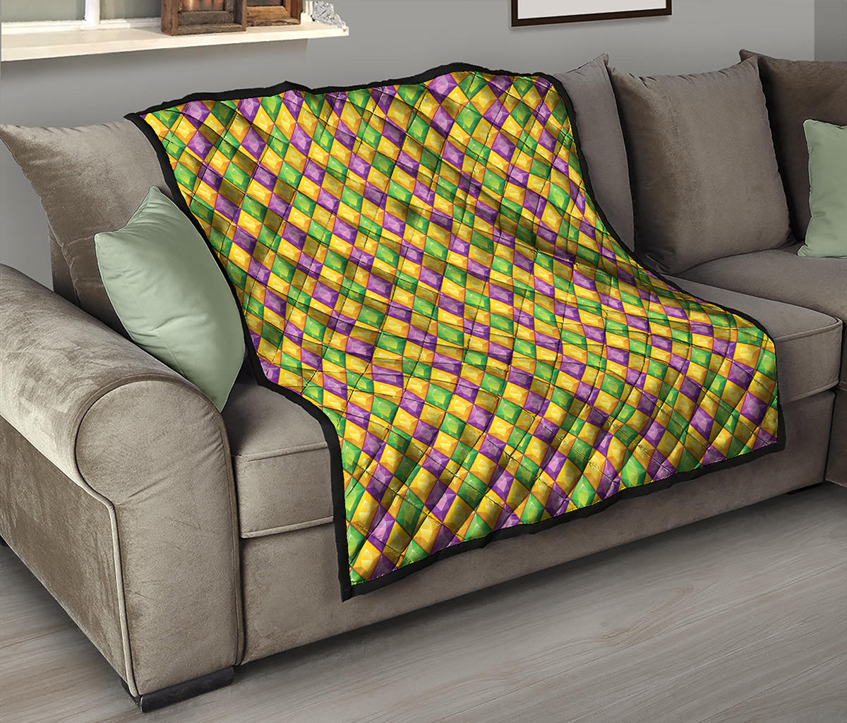 Mardi Gras Diamond Pattern Print Quilt