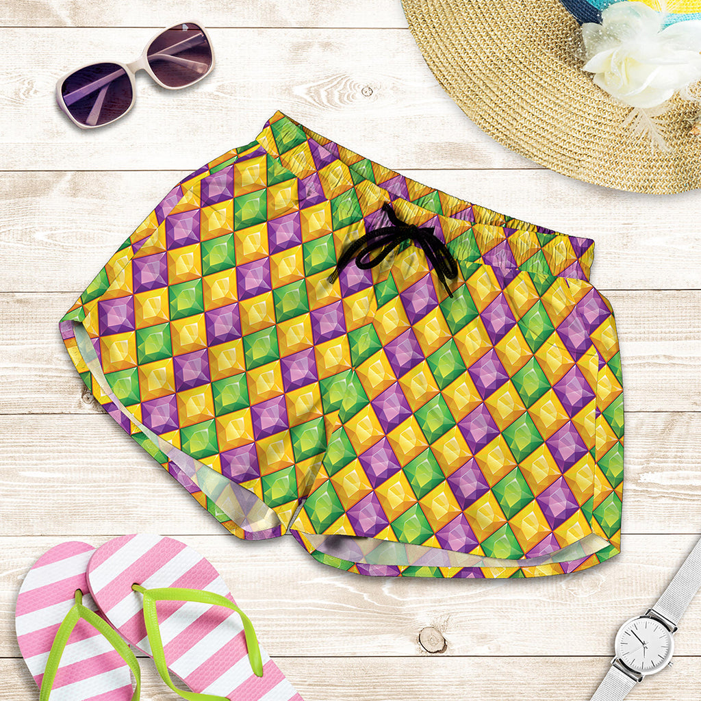 Mardi Gras Diamond Pattern Print Women's Shorts