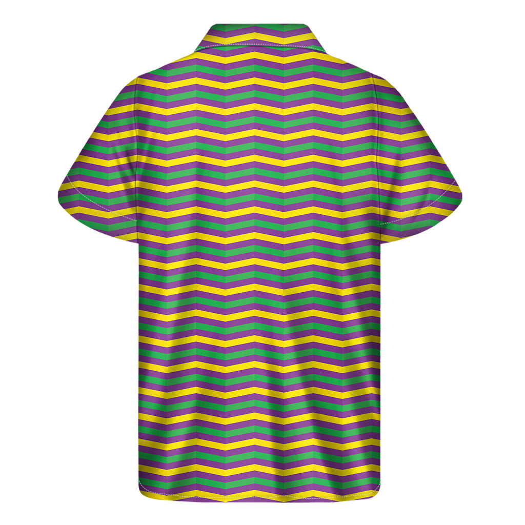 Mardi Gras Fat Tuesday Chevron Print Men's Short Sleeve Shirt