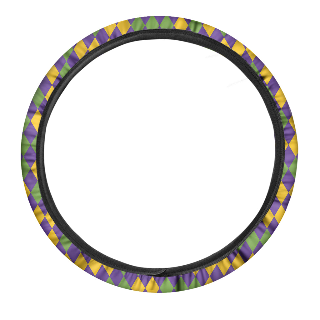 Mardi Gras Harlequin Pattern Print Car Steering Wheel Cover