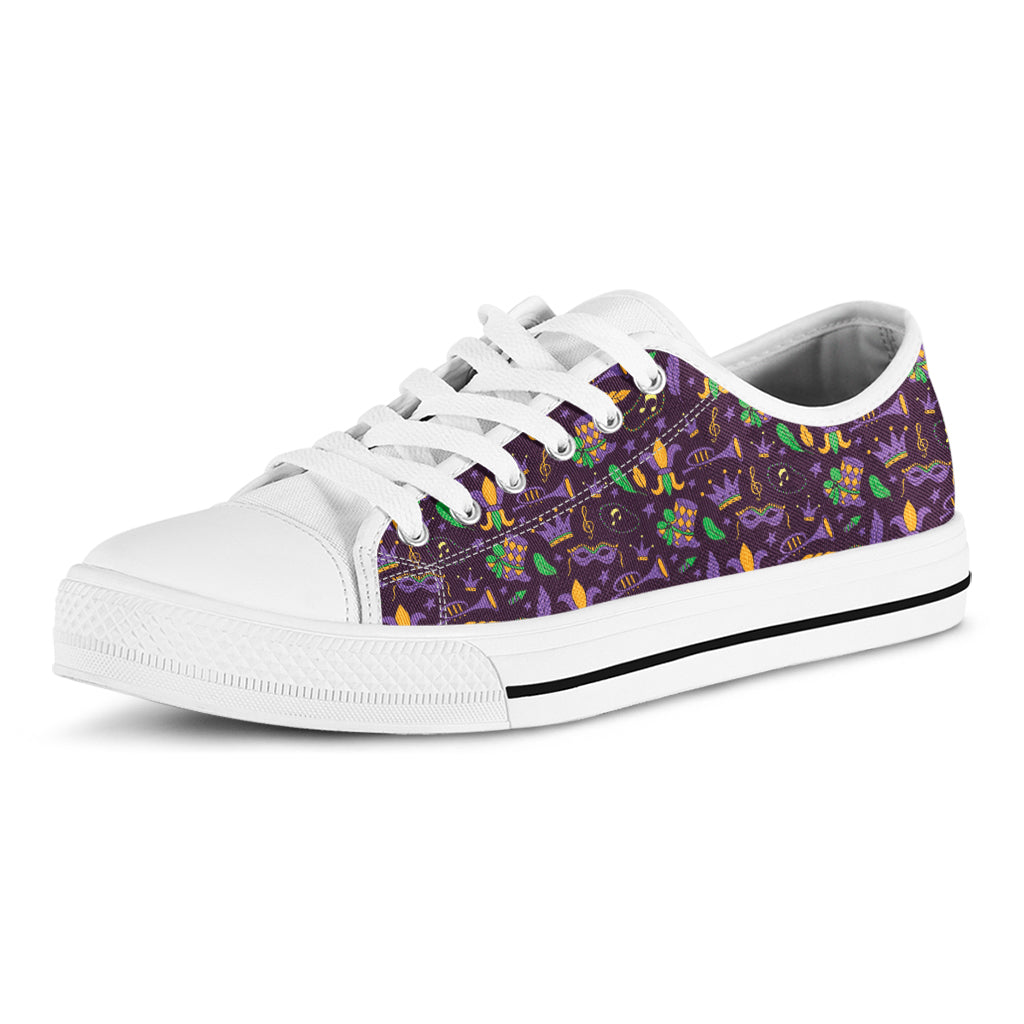 Mardi Gras Party Pattern Print White Low Top Shoes