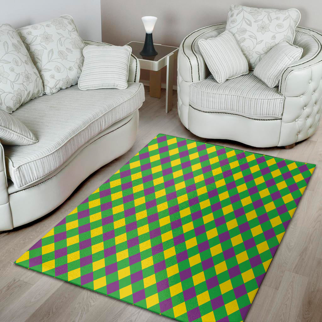 Mardi Gras Plaid Pattern Print Area Rug