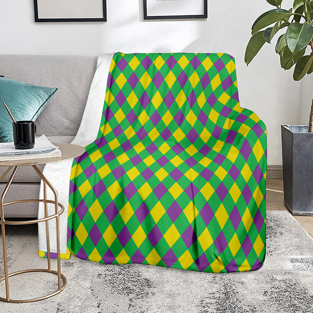 Mardi Gras Plaid Pattern Print Blanket