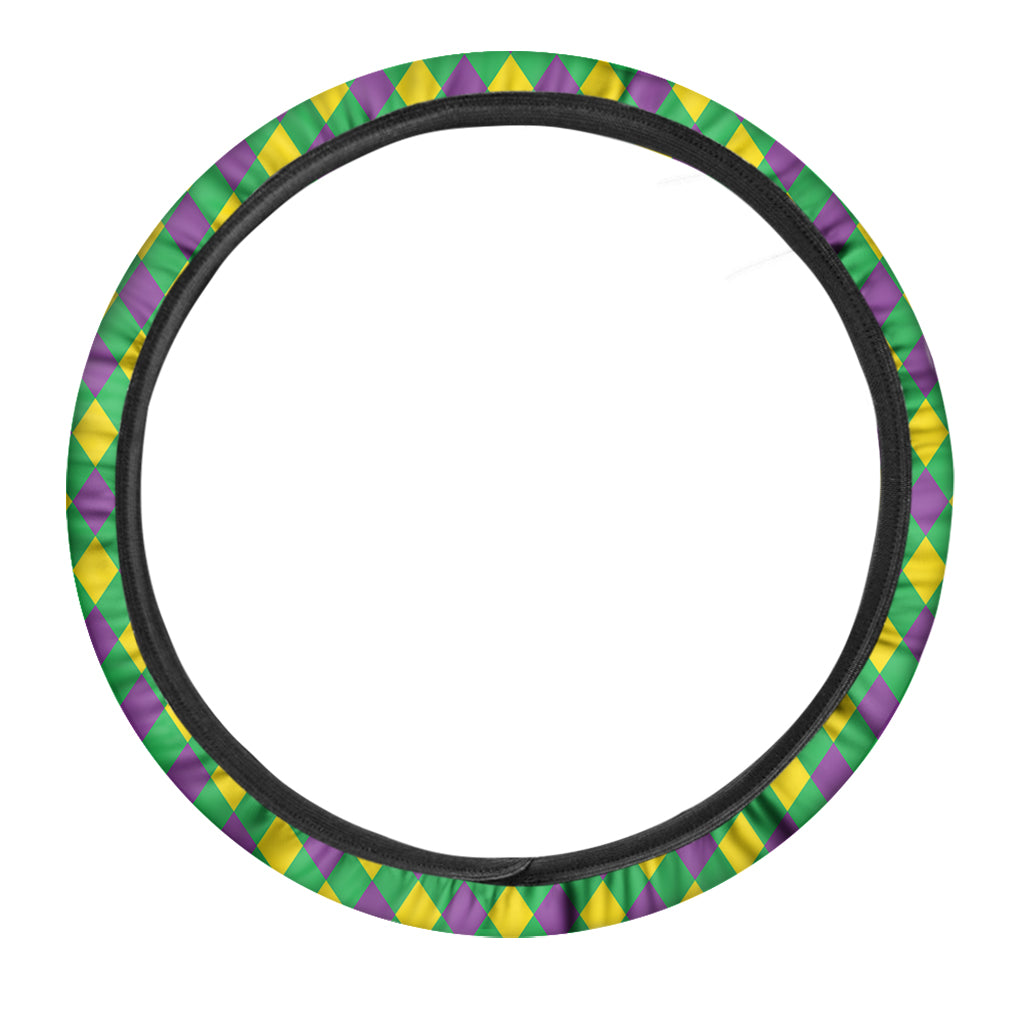 Mardi Gras Plaid Pattern Print Car Steering Wheel Cover