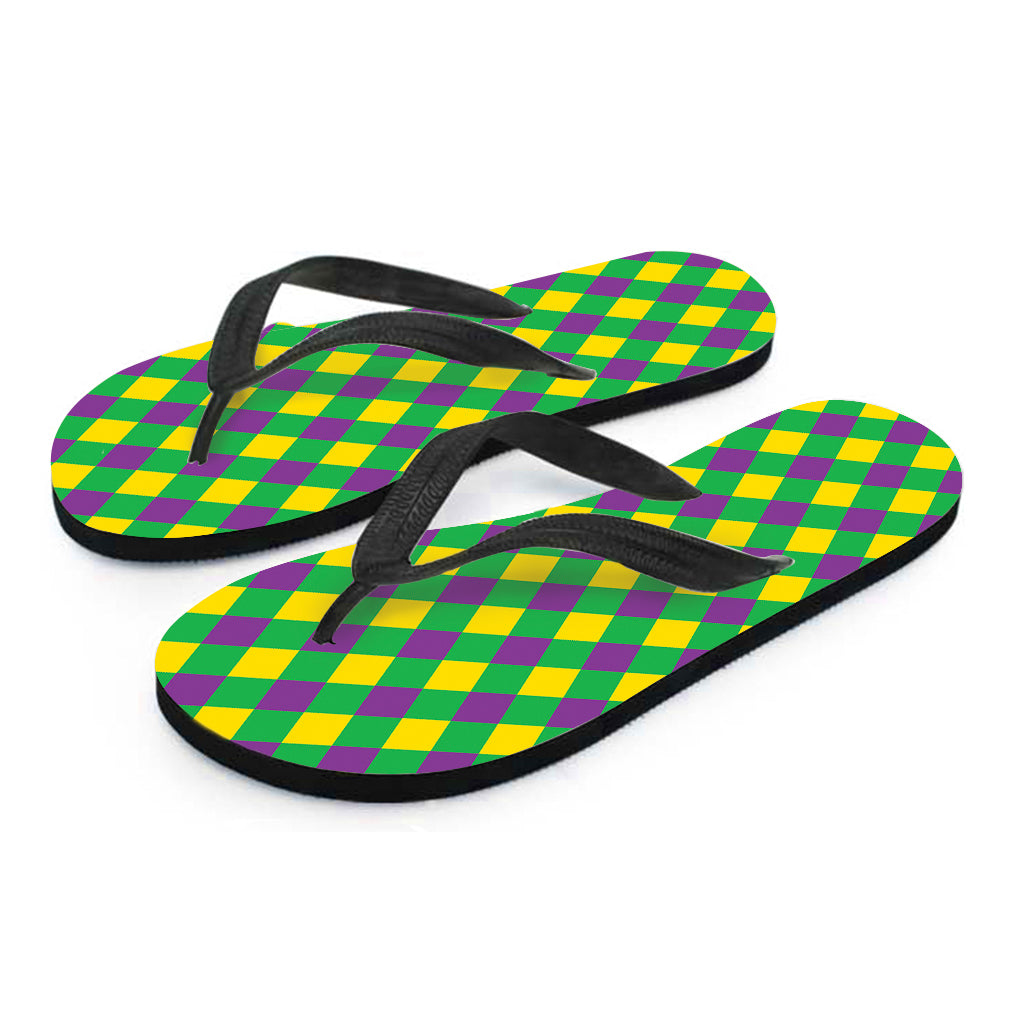 Mardi Gras Plaid Pattern Print Flip Flops