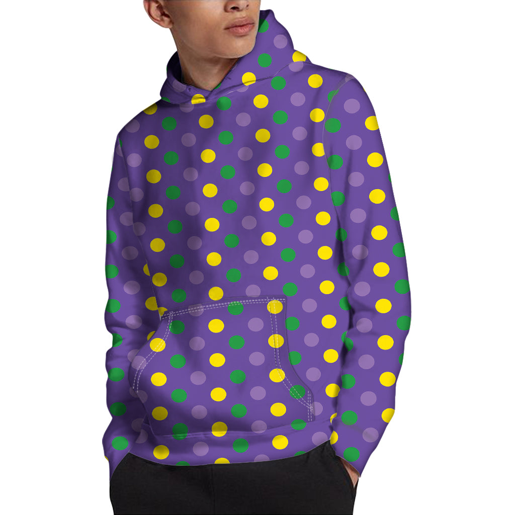 Mardi Gras Polka Dot Pattern Print Pullover Hoodie