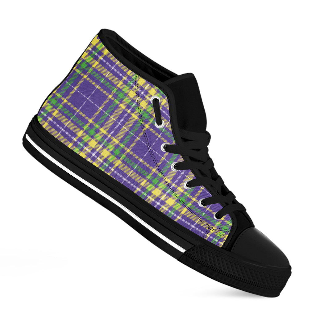 Mardi Gras Tartan Plaid Pattern Print Black High Top Shoes