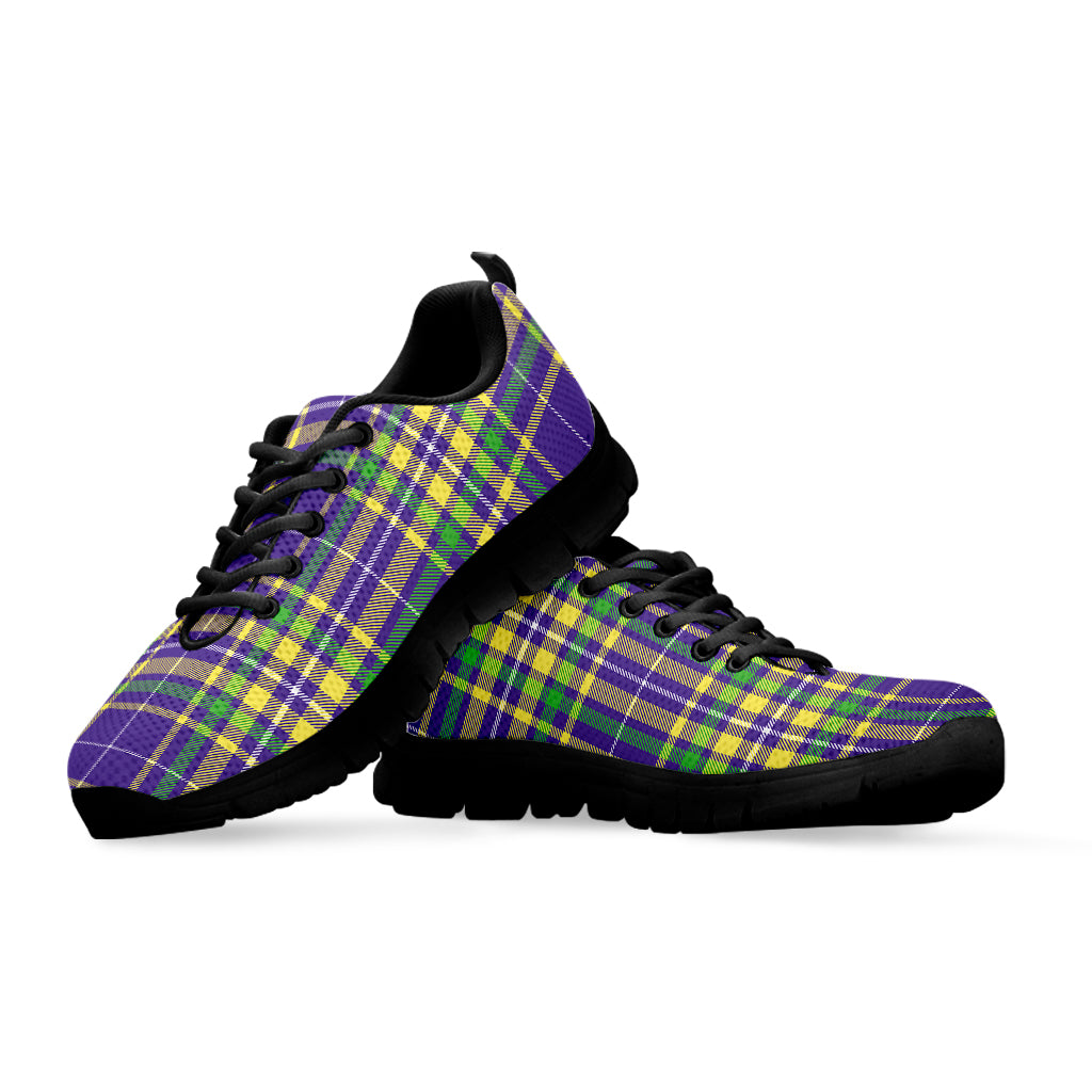 Mardi Gras Tartan Plaid Pattern Print Black Sneakers