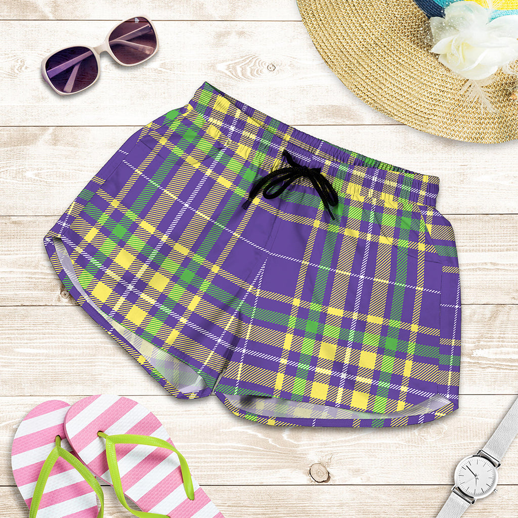 Mardi Gras Tartan Plaid Pattern Print Women's Shorts