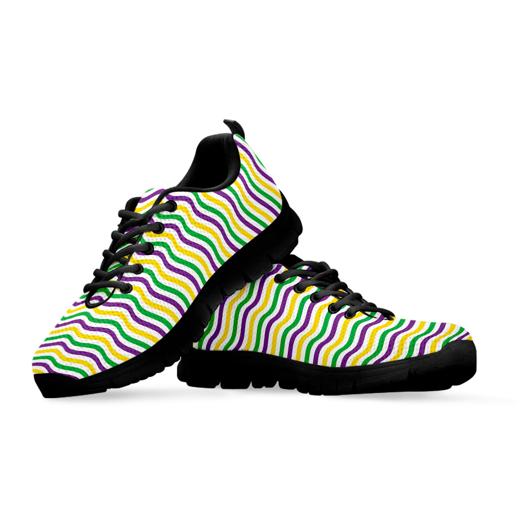 Mardi Gras Wave Pattern Print Black Sneakers