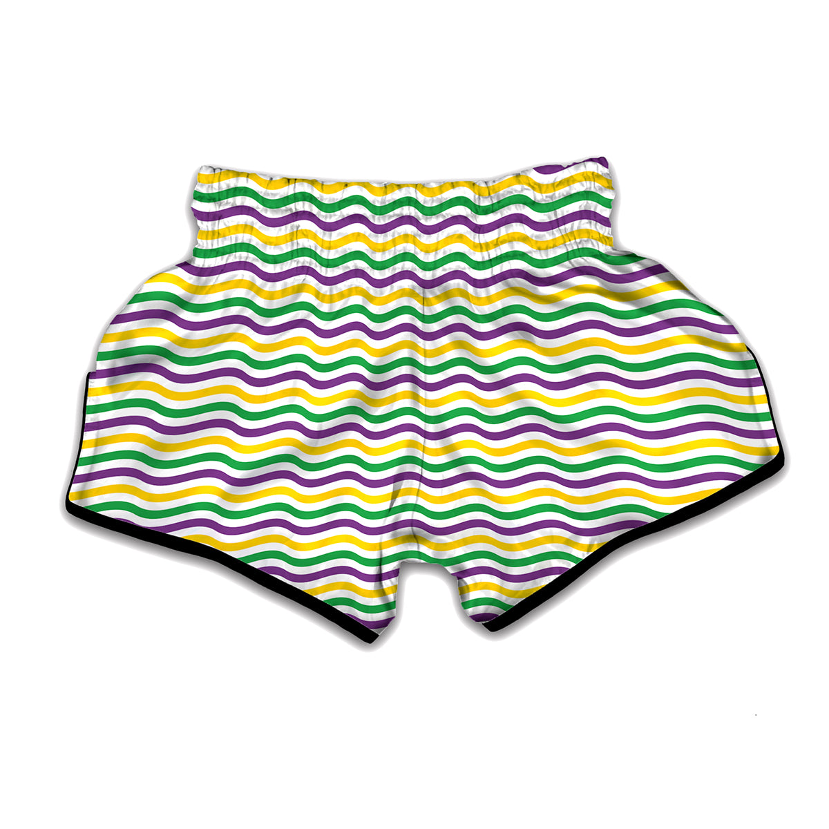 Mardi Gras Wave Pattern Print Muay Thai Boxing Shorts