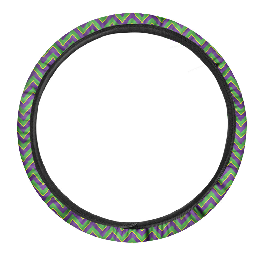 Mardi Gras Zigzag Pattern Print Car Steering Wheel Cover