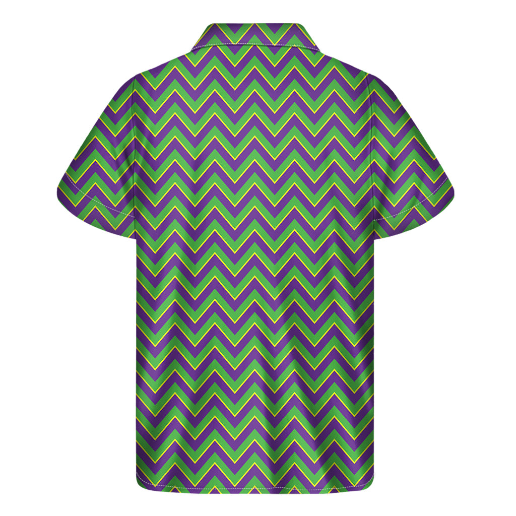 Mardi Gras Zigzag Pattern Print Men's Short Sleeve Shirt