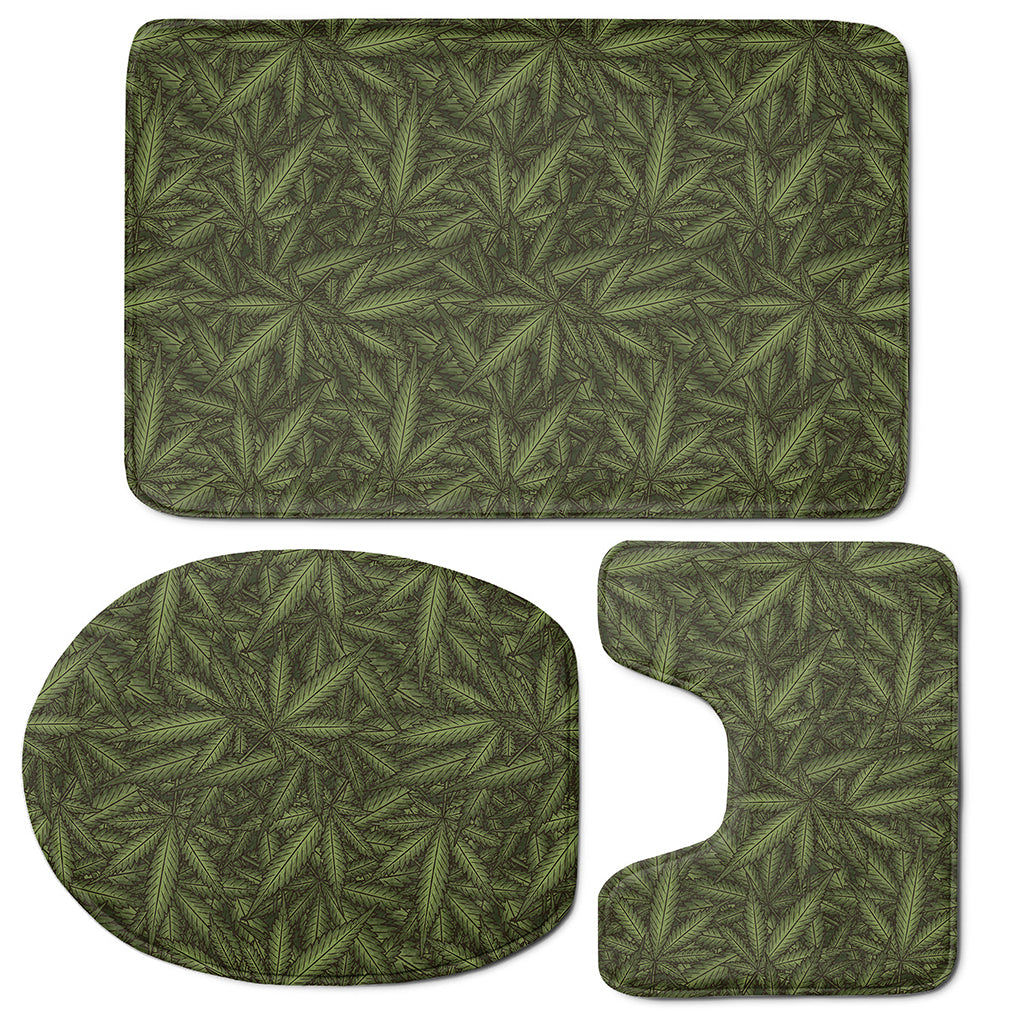 Marijuana Leaf Pattern Print 3 Piece Bath Mat Set