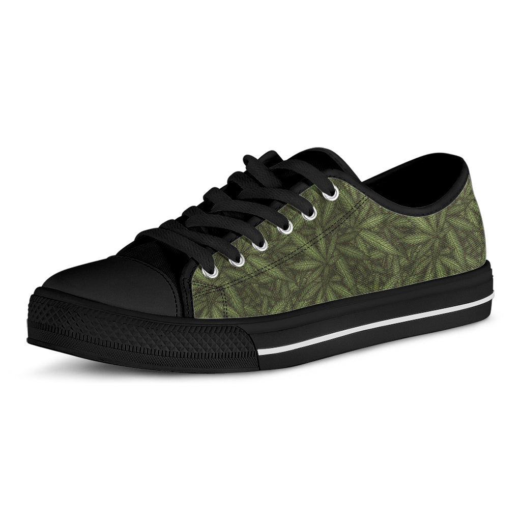 Marijuana Leaf Pattern Print Black Low Top Shoes