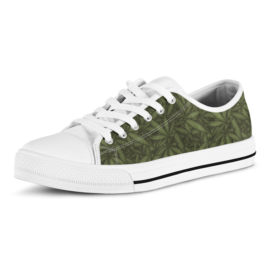Marijuana Leaf Pattern Print White Low Top Shoes