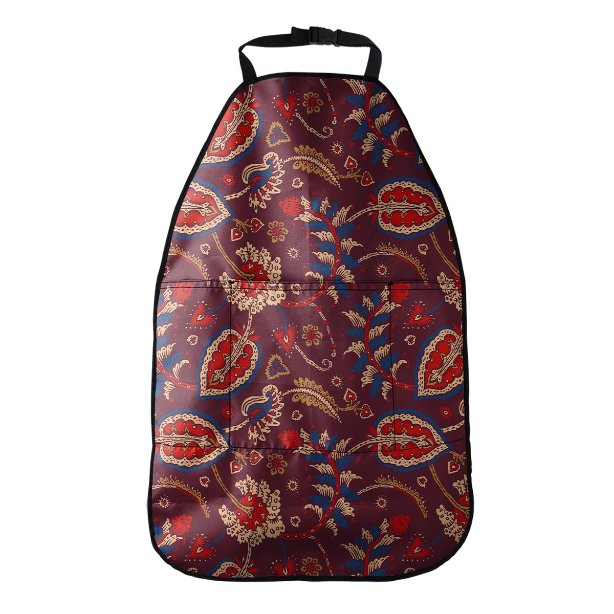 Maroon Vintage Bohemian Floral Print Car Seat Organizers
