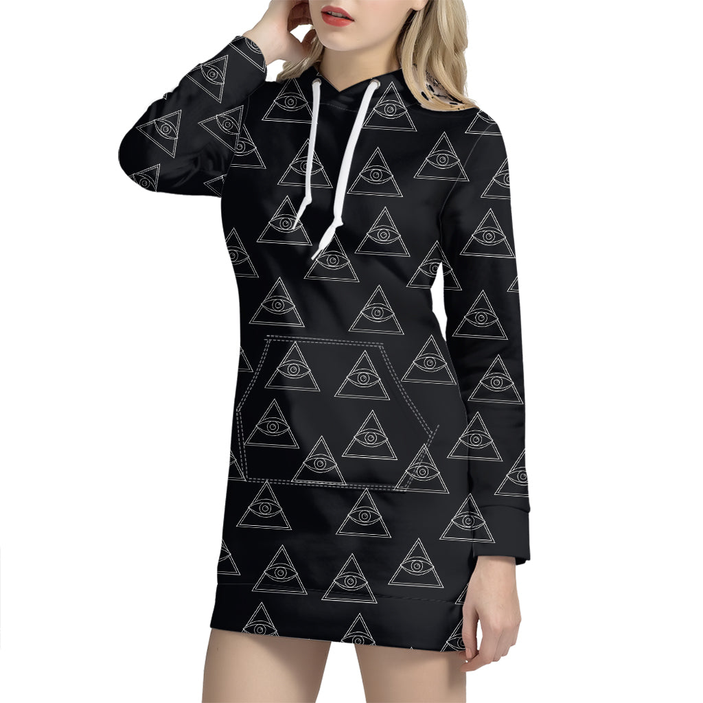Masonic Eye Pattern Print Hoodie Dress
