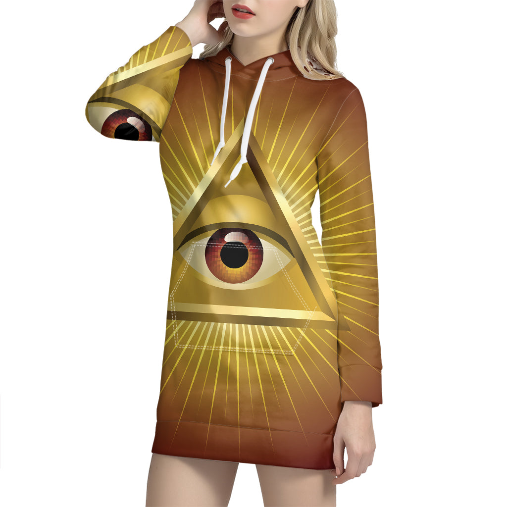 Masonic Eye Sight Print Pullover Hoodie Dress