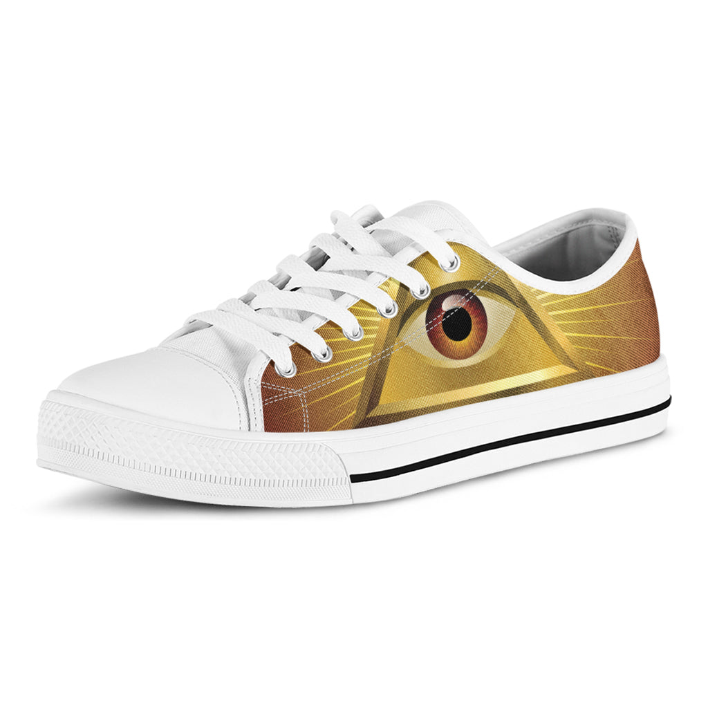 Masonic Eye Sight Print White Low Top Shoes