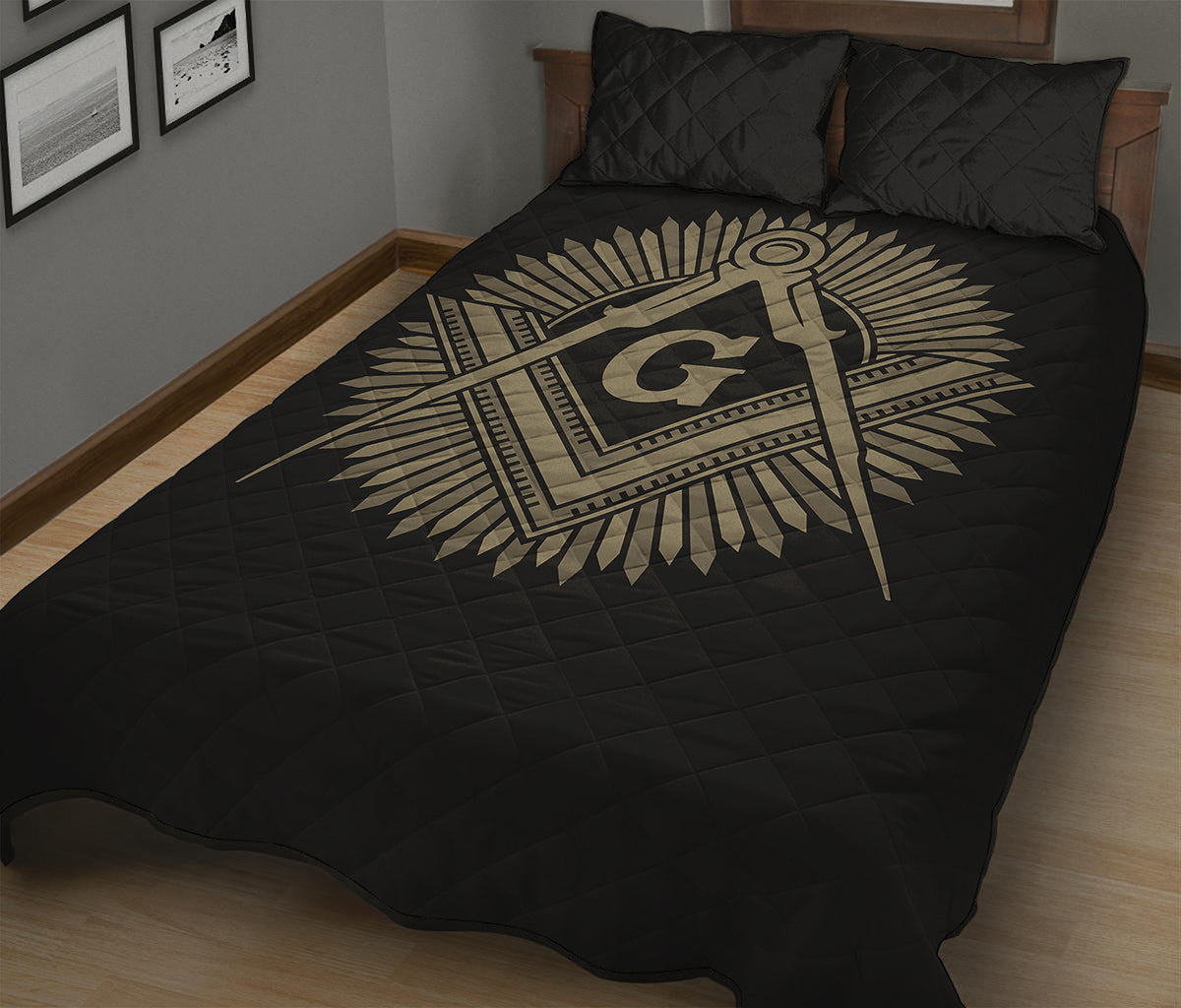 Masonic Freemasonry Print Quilt Bed Set