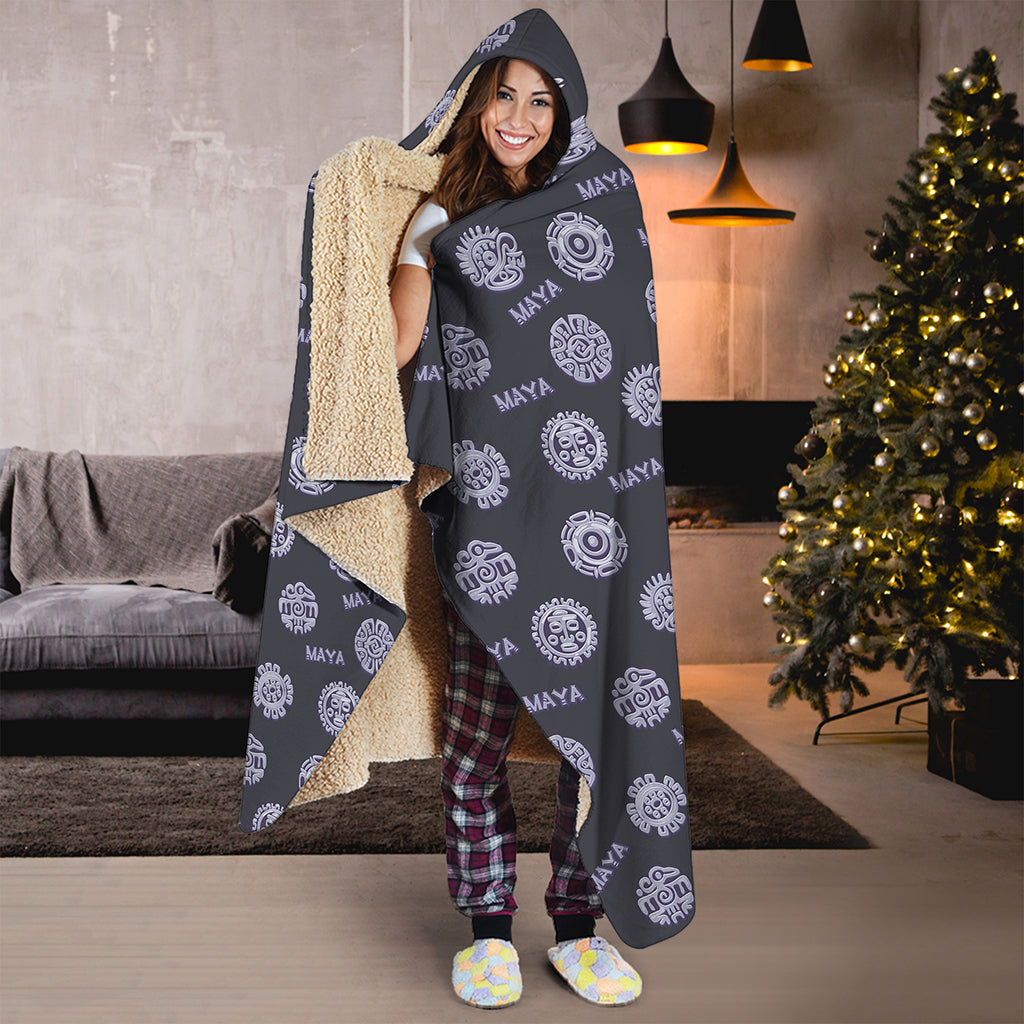 Maya Symbol Pattern Print Hooded Blanket